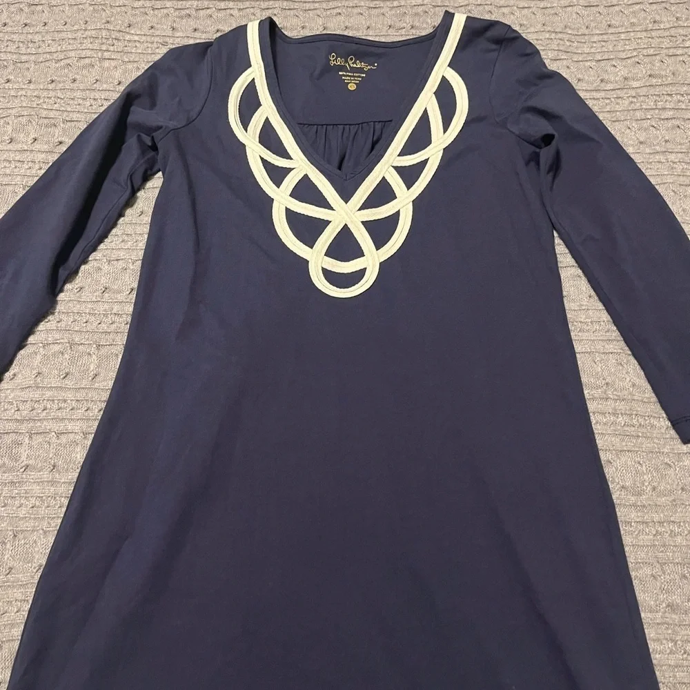 Lilly Pulitzer Blaire V Neck Navy Dress Size XS summer beach Xsmall vacation - Picture 3 of 5
